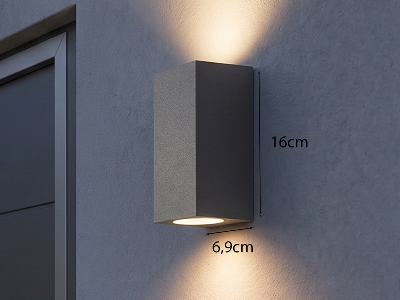 Eckige Außenwandleuchte ROYA Up and Down aus Aluminium Anthrazit, Höhe 15cm