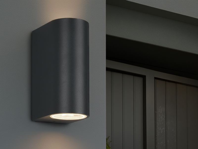 Runde Außenwandleuchte Up and Down Anthrazit mit GU10 LED, Höhe 15cm