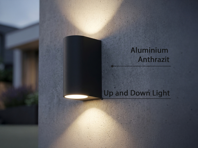 Runde Außenwandleuchte Up and Down Anthrazit mit GU10 LED, Höhe 15cm