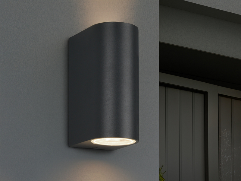 Runde Außenwandleuchte Up and Down Anthrazit mit GU10 LED, Höhe 15cm