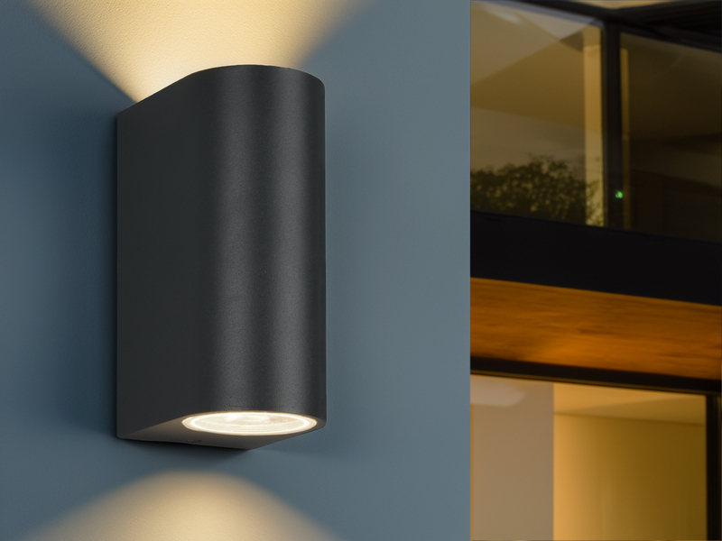 Runde Außenwandleuchte Up and Down Anthrazit mit GU10 LED, Höhe 15cm