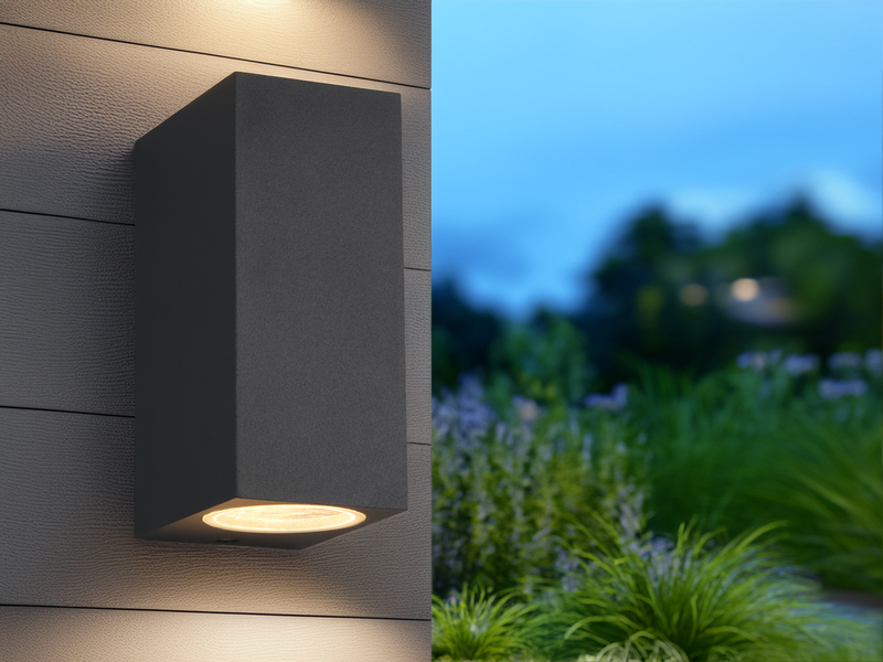 Eckige Außenwandleuchte Up and Down Anthrazit mit GU10 LED, Höhe 15cm