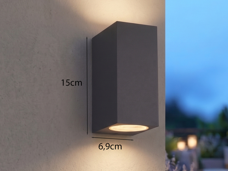 Eckige Außenwandleuchte Up and Down Anthrazit mit GU10 LED, Höhe 15cm
