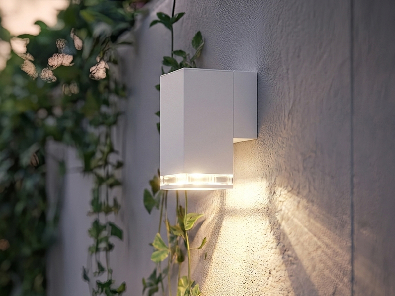 ALU Außenwandleuchte POLLUX Down Light Weiß Effektstreifen IP44, Höhe 16,5cm