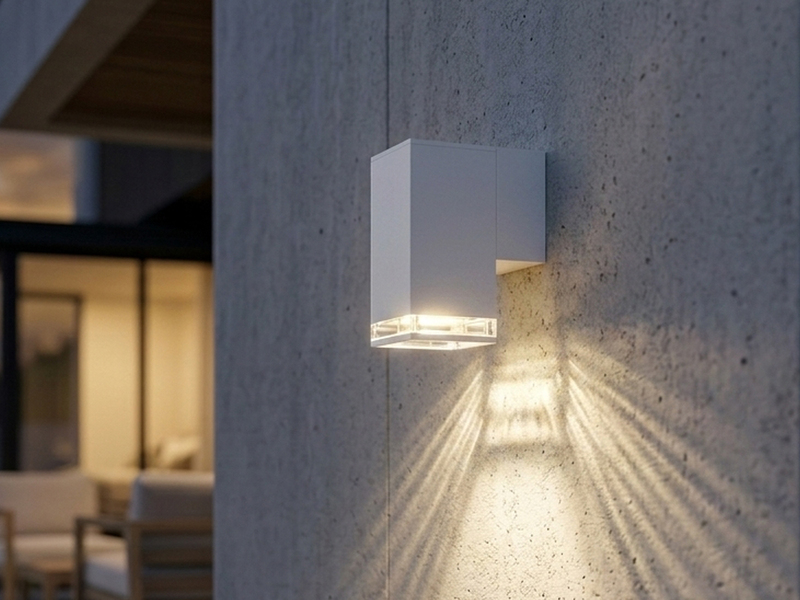 ALU Außenwandleuchte POLLUX Down Light Weiß Effektstreifen IP44, Höhe 16,5cm