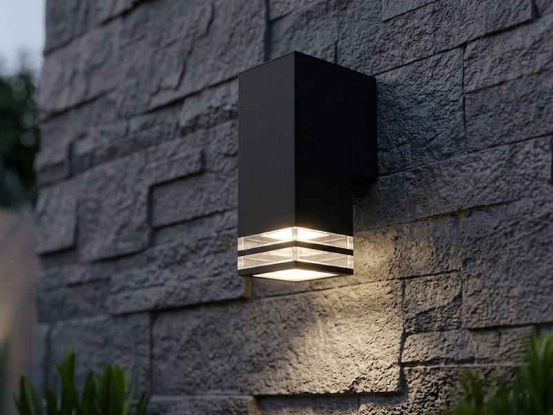 ALU Außenwandleuchte POLLUX Down Light Schwarz Effektstreifen IP44, Höhe 19cm