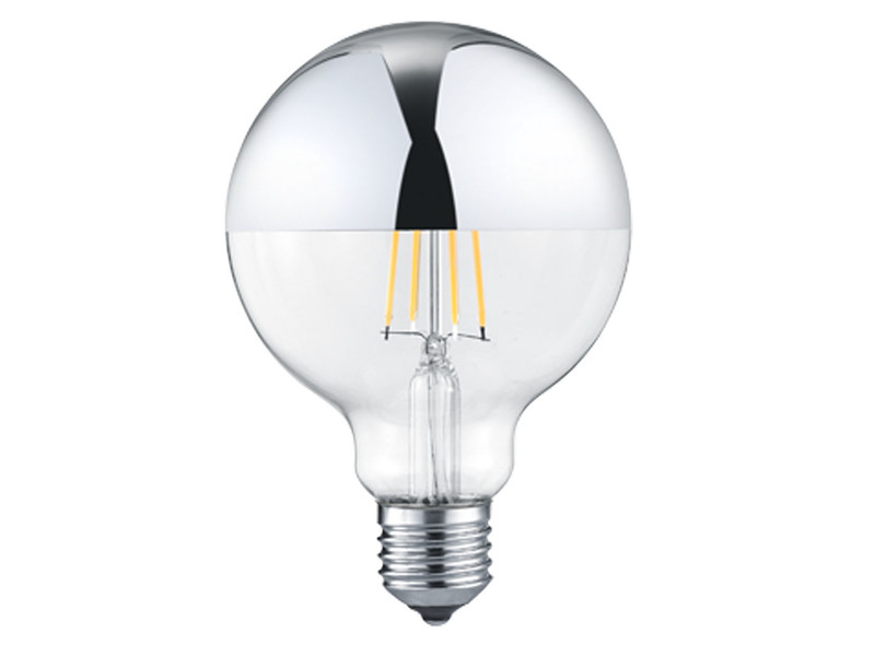 Großes dimmbares 7 Watt Filament LED Leuchtmittel Ø 9,5cm Chrom für E27 Fassung 