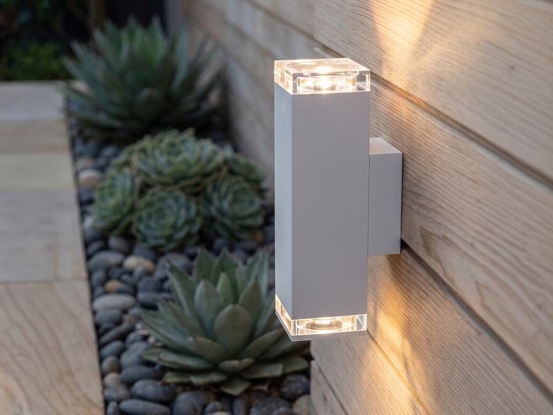 LED Außenwandleuchte ALU Up and Down Weiß Effektstreifen IP44, Höhe 23,5cm