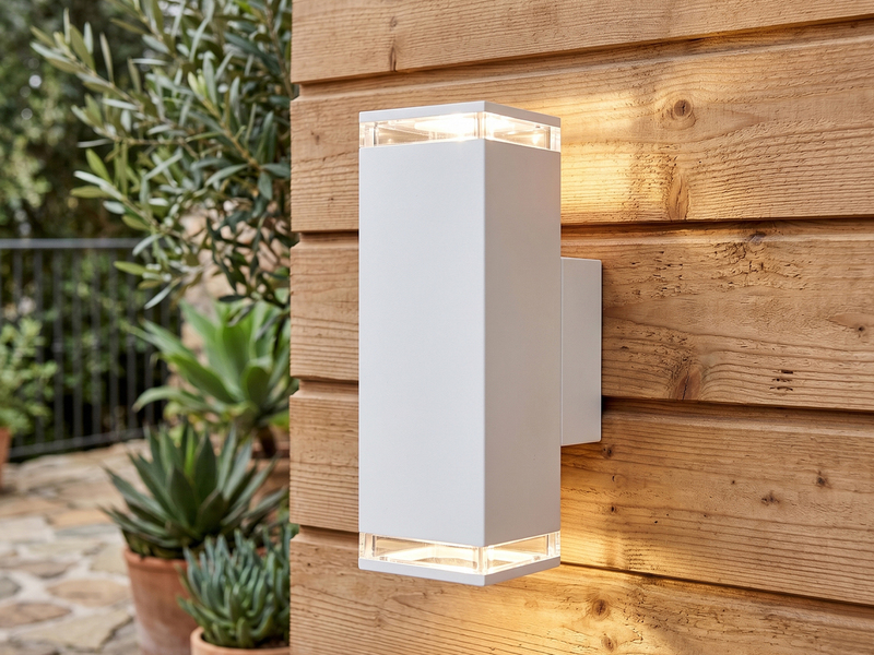 LED Außenwandleuchte ALU Up and Down Weiß Effektstreifen IP44, Höhe 23,5cm