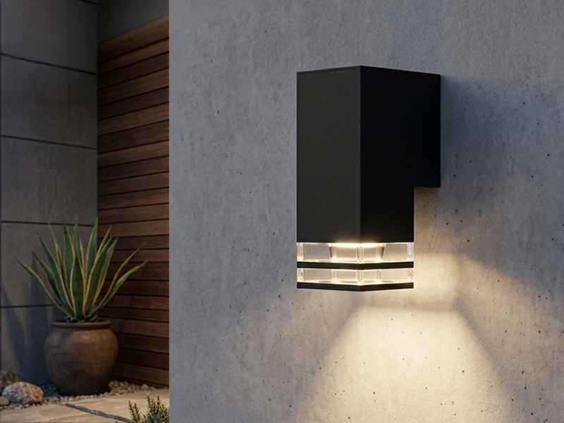 LED Außenwandleuchte ALU Down Light Schwarz Effektstreifen IP44, Höhe 19cm