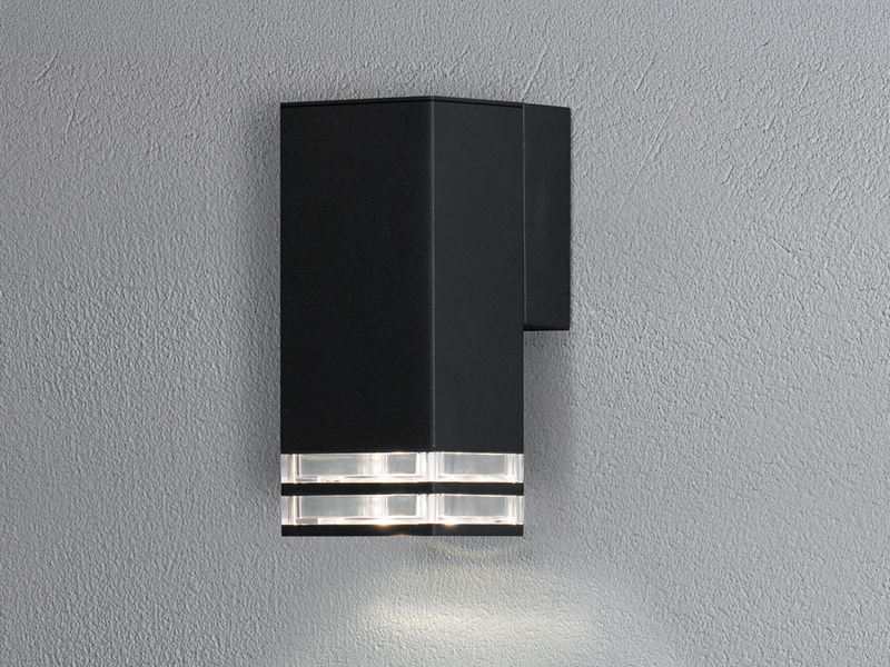 LED Außenwandleuchte ALU Down Light Schwarz Effektstreifen IP44, Höhe 19cm