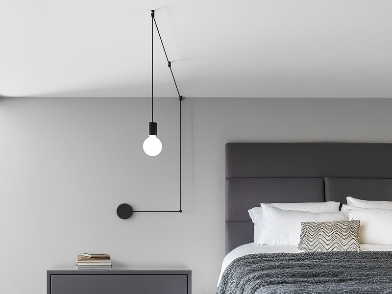 Ausgefallene Pendelleuchte 1-flammig in Schwarz - Wandmontage, Kabel max. 5m