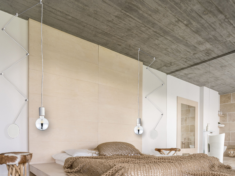 Ausgefallene Pendelleuchte 1-flammig in Weiß - Wandmontage, Kabel 5m