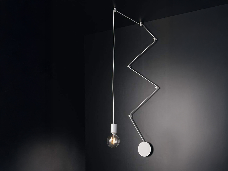 Ausgefallene Pendelleuchte 1-flammig in Weiß - Wandmontage, Kabel 5m