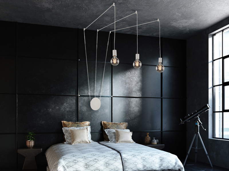 Ausgefallene Pendelleuchte 3-flammig in Weiß - Wandmontage, Kabel jeweils 5m