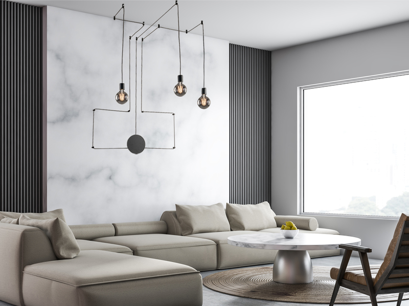 Ausgefallene Pendelleuchte 3-flammig in Schwarz - Wandmontage, Kabel 5m