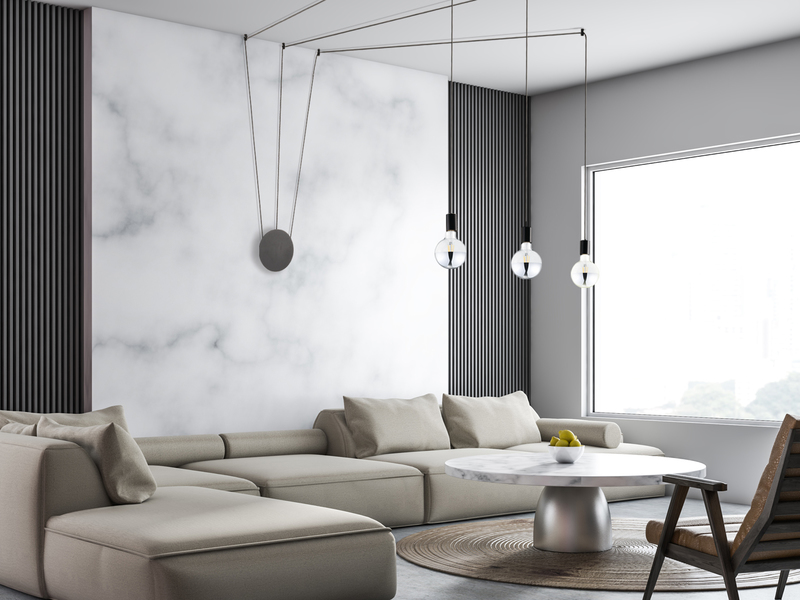 Ausgefallene Pendelleuchte 3-flammig in Schwarz - Wandmontage, Kabel 5m