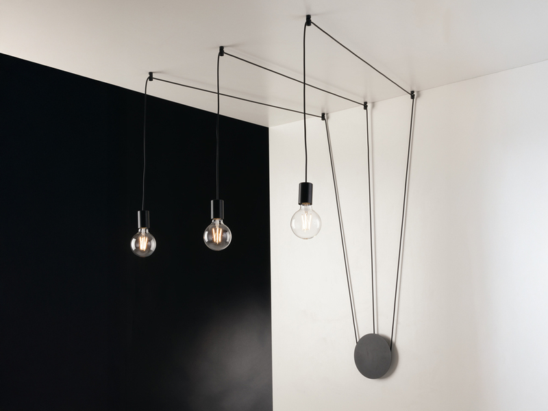 Ausgefallene Pendelleuchte 3-flammig in Schwarz - Wandmontage, Kabel 5m