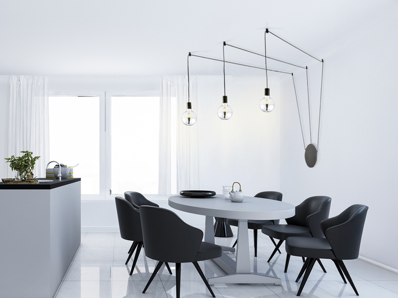 Ausgefallene Pendelleuchte 3-flammig in Schwarz - Wandmontage, Kabel 5m