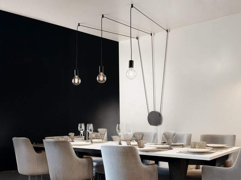 Ausgefallene Pendelleuchte 3-flammig in Schwarz - Wandmontage, Kabel 5m