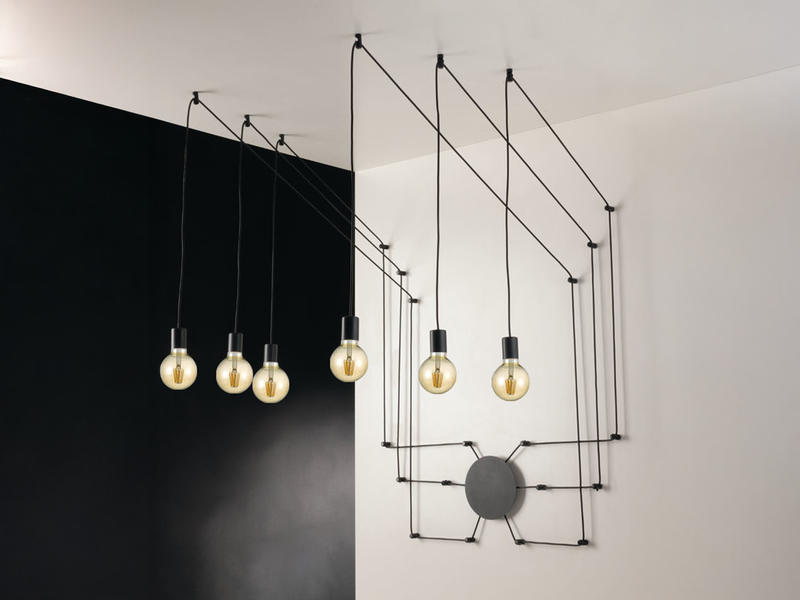 Ausgefallene Pendelleuchte 6-flammig in Schwarz - Wandmontage, Kabel jeweils 5m