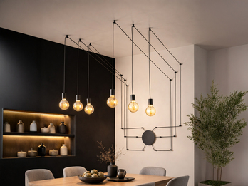 Ausgefallene Pendelleuchte 6-flammig in Schwarz - Wandmontage, Kabel 5m