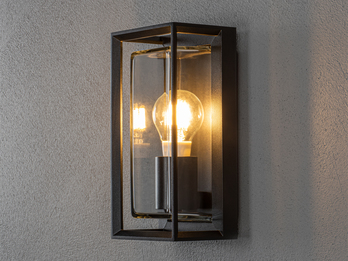 LED Außenwandlaterne Rahmen Metall Schwarz & klares Glas, Höhe 26cm
