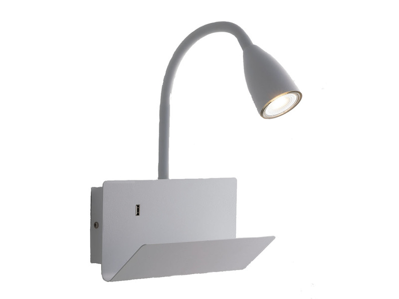 Leselampe Wand GULP Weiß mit Ablage & USB Ladefunktion, Breite 23cm