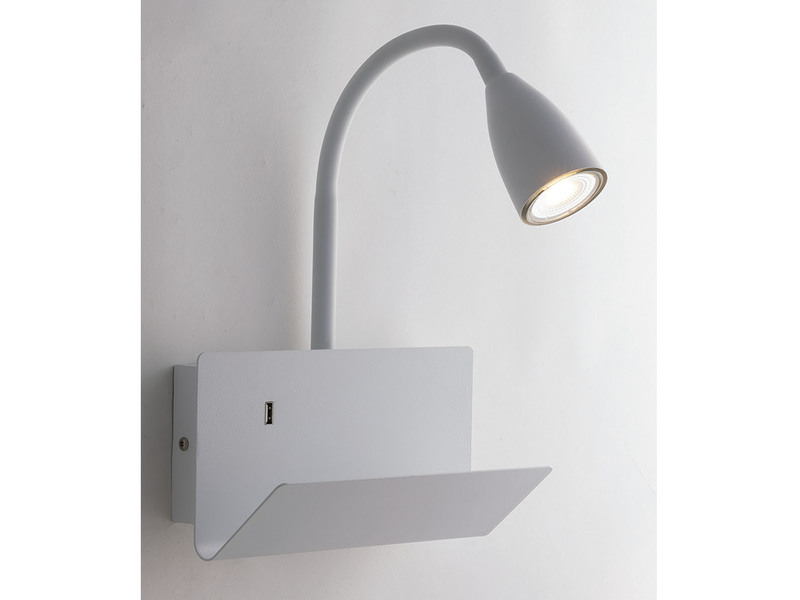 Leselampe Wand GULP Weiß mit Ablage & USB Ladefunktion, Breite 23cm