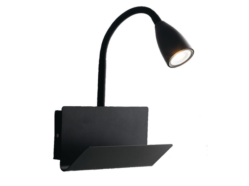 Flexible USB Leselampe GULP Schwarz, Wandleuchte mit Ablage & Ladefunktion