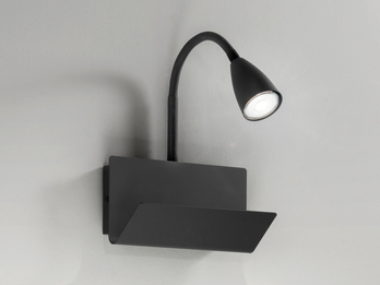 Leselampe Wand GULP Schwarz mit Ablage & USB Ladefunktion, Breite 23cm