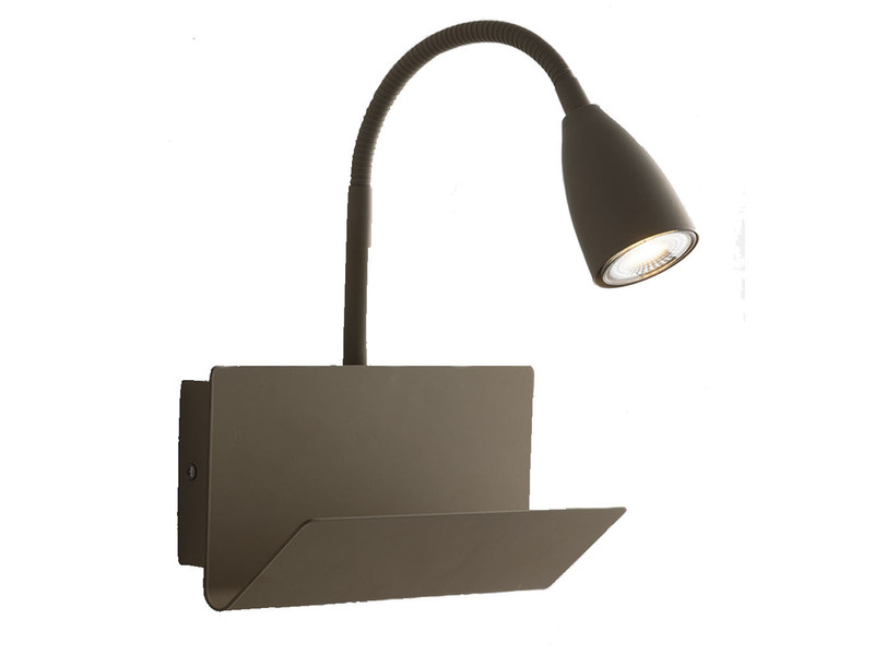 Flexible USB Leselampe GULP Braun, Wandleuchte mit Ablage & Ladefunktion