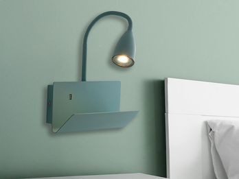 Schwanenhals Leselampe GULP Grün mit Ablage & USB-Ladefunktion, B. 23cm