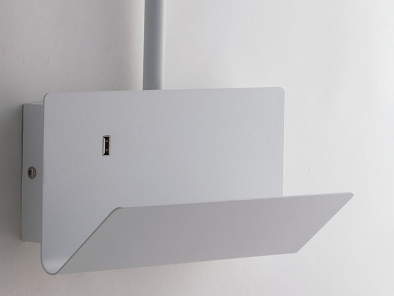 Flexible USB LED Leselampe Weiß, Wandleuchte mit Ablage & Ladefunktion