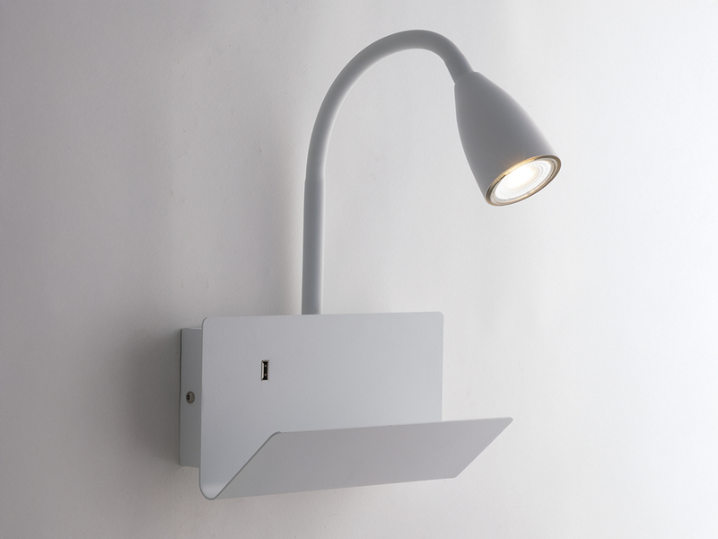 LED Schwanenhals Leselampe Weiß mit Ablage & USB-Ladefunktion, B. 23cm