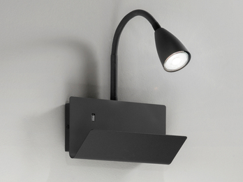 LED Schwanenhals Leselampe Schwarz mit Ablage & USB-Ladefunktion, B. 23cm LED Schwanenhals Leselampe Schwarz mit Ablage & USB-Ladefunktion, B. 23cm