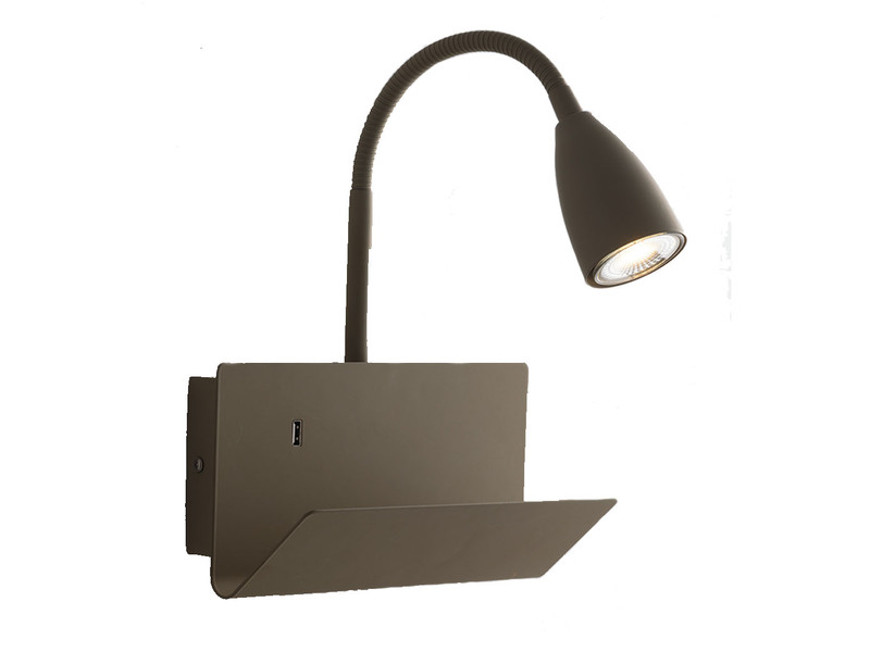 Flexible USB LED Leselampe Braun, Wandleuchte mit Ablage & Ladefunktion