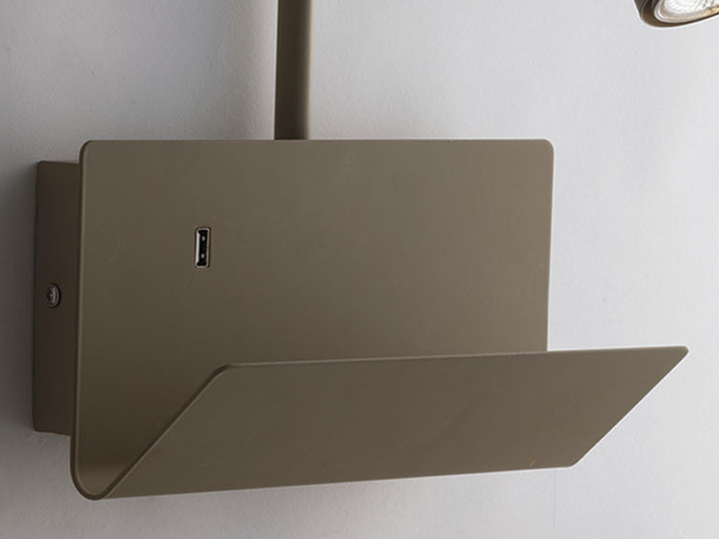 LED Leselampe Braun mit Ablage & USB Ladefunktion, Breite 23cm