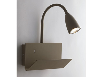 LED Leselampe Braun mit Ablage & USB Ladefunktion, Breite 23cm