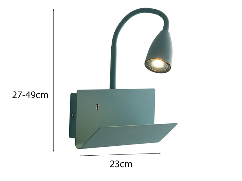 LED Schwanenhals Leselampe Grün mit Ablage & USB-Ladefunktion, B. 23cm
