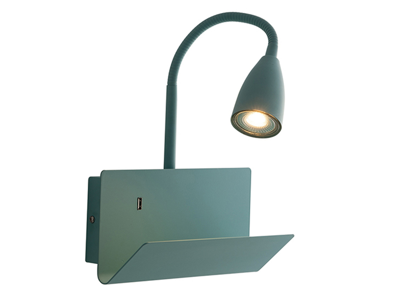 LED Schwanenhals Leselampe Grün mit Ablage & USB-Ladefunktion, B. 23cm