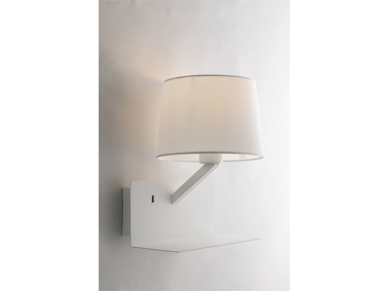LED Wandleuchte Weiß & Stoffschirm mit USB Ladefunktion & Ablage, Höhe 31cm