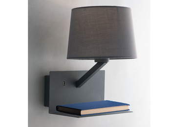 LED Wandleuchte Grau & Stoffschirm mit USB Ladefunktion & Ablage, Höhe 31cm