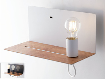 USB Wandleuchte FLASH Weiß mit verstellbarer Lampe, Ladefunktion & Ablage