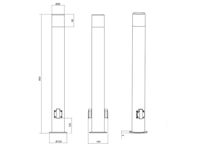 Wegeleuchte HOOSIC mit 2 Steckdosen, Aluminium Anthrazit E27, Höhe 80cm