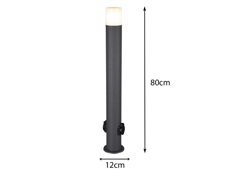 Wegeleuchte HOOSIC mit 2 Steckdosen, Aluminium Anthrazit E27, Höhe 80cm