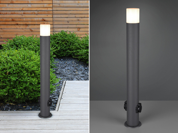 Wegeleuchte HOOSIC mit 2 Steckdosen, Aluminium Anthrazit E27,Höhe 80cm