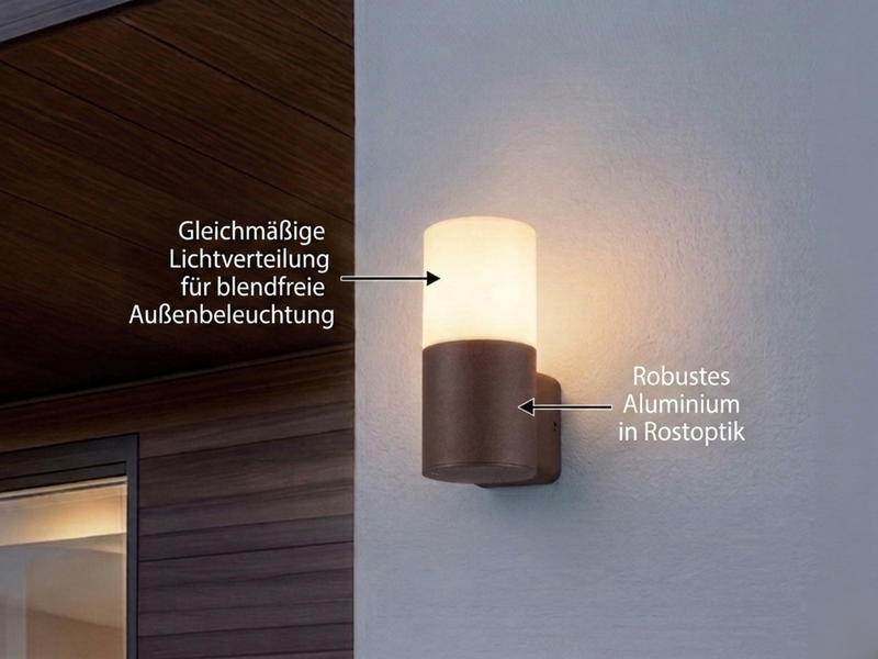 Außenwandleuchte HOOSIC aus Aluminium in Rostoptik E27, Höhe 17,5cm