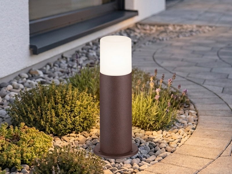 Sockelleuchte HOOSIC aus Aluminium in Rostoptik E27, Höhe 30cm