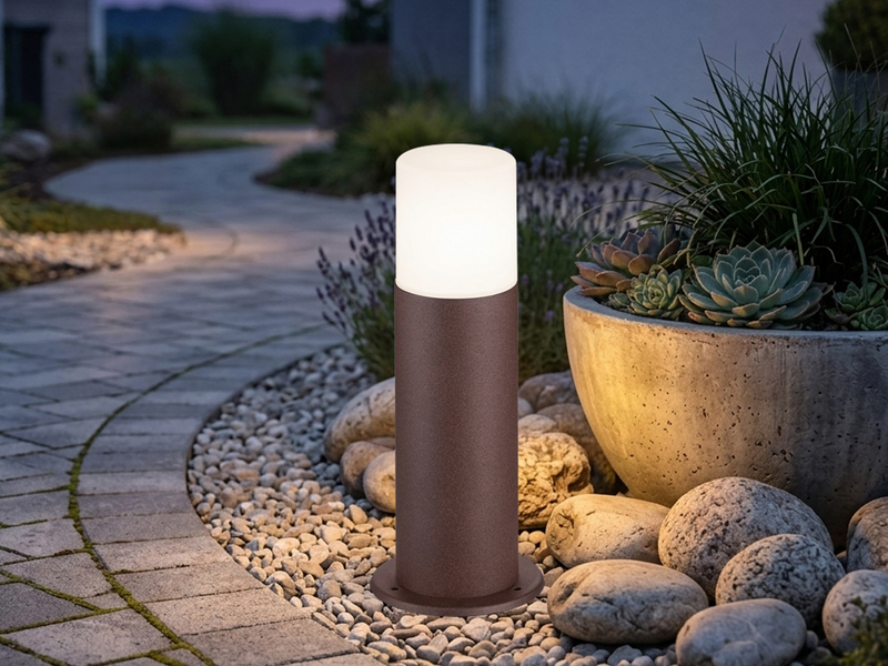 Sockelleuchte HOOSIC aus Aluminium in Rostoptik E27, Höhe 30cm